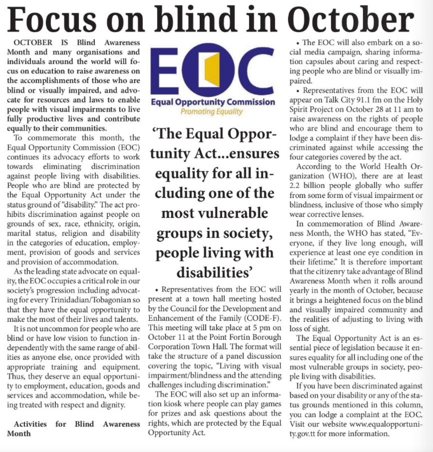 Focus on blind in October